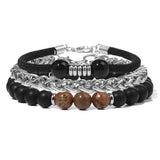 Natural Stone Round Beads Bracelet Stainless Steel Chain