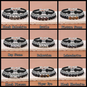 Natural Stone Round Beads Bracelet Stainless Steel Chain