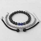Natural Stone Round Beads Bracelet Stainless Steel Chain