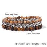 Natural Stone Round Beads Bracelet Stainless Steel Chain