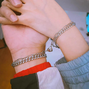 Heart Magnet Steel Couple Winding Bracelet Set Men Women Jewelry