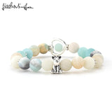 Animal Cat Dog Unicorn Heart Charm Bracelet with Amazonite Stones Beads