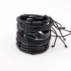 Boho Hippie Punk Charm Leather Cord Wrap Bracelets Set for Men