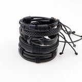 Boho Hippie Punk Charm Leather Cord Wrap Bracelets Set for Men