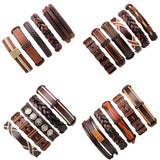 Boho Hippie Punk Charm Leather Cord Wrap Bracelets Set for Men