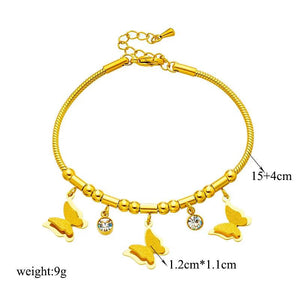 316L Stainless Steel Butterfly Zircon Charm Bracelet For Women Girl Bangles