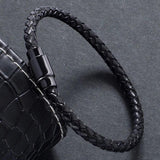 Men Leather Bracelet Stainless Steel Magnetic Clasp Bangle