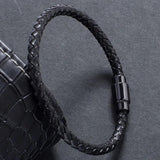 Men Leather Bracelet Stainless Steel Magnetic Clasp Bangle