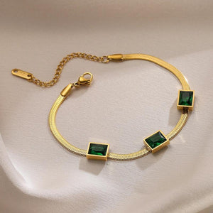 316L SS Green Zircon Charm Bracelet for Women Girls Party Wedding