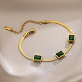 316L SS Green Zircon Charm Bracelet for Women Girls Party Wedding