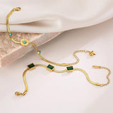 316L SS Green Zircon Charm Bracelet for Women Girls Party Wedding