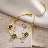 316L SS Green Zircon Charm Bracelet for Women Girls Party Wedding