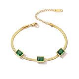 316L SS Green Zircon Charm Bracelet for Women Girls Party Wedding