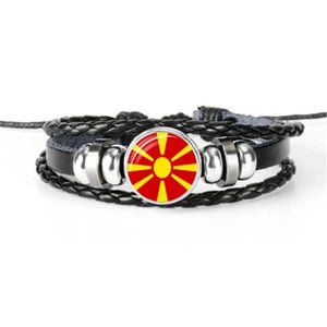 Moroccan Flag Leather Bracelet Hand-Woven