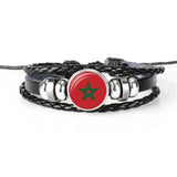Moroccan Flag Leather Bracelet Hand-Woven