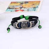 Four Leaf Clover Leather Bracelet Unisex Alloy Beads Charm Bangle
