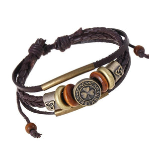 Four Leaf Clover Leather Bracelet Unisex Alloy Beads Charm Bangle