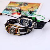 Four Leaf Clover Leather Bracelet Unisex Alloy Beads Charm Bangle