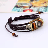 Four Leaf Clover Leather Bracelet Unisex Alloy Beads Charm Bangle