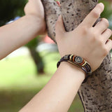 Four Leaf Clover Leather Bracelet Unisex Alloy Beads Charm Bangle
