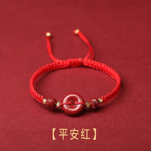 Chinese Style Cinnabar Safety Bracelet Women Hand Woven Red Rope
