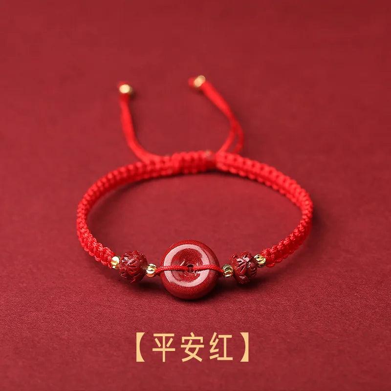Chinese Style Cinnabar Safety Bracelet Women Hand Woven Red Rope