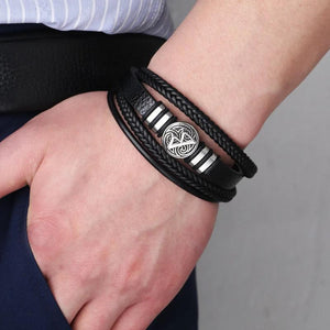 Men Leather Bracelets Multi-layer Braided with Scripture Compass Devil Eye