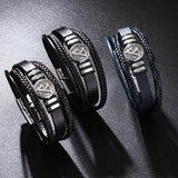 Men Leather Bracelets Multi-layer Braided with Scripture Compass Devil Eye