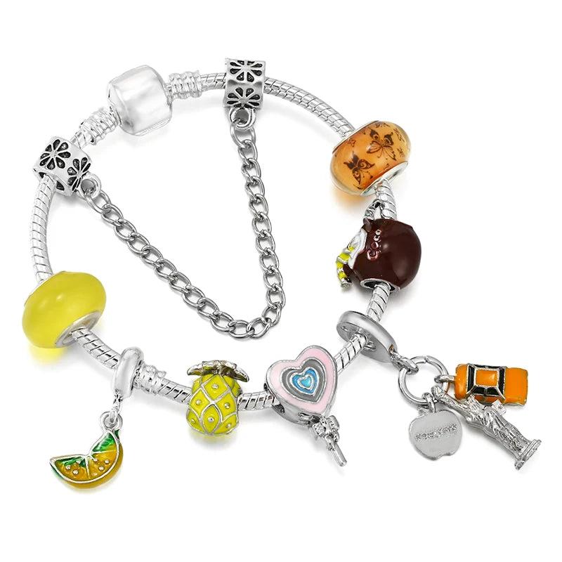 Colorful Fruit Beads Charm Bracelet & Snake Chain Party Jewelry