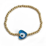 Evil Eye Copper Bead Glass Heart Charm Bracelet Adjustable Bracelet