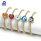 Evil Eye Copper Bead Glass Heart Charm Bracelet Adjustable Bracelet