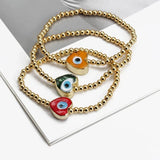 Evil Eye Copper Bead Glass Heart Charm Bracelet Adjustable Bracelet