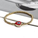 Evil Eye Copper Bead Glass Heart Charm Bracelet Adjustable Bracelet