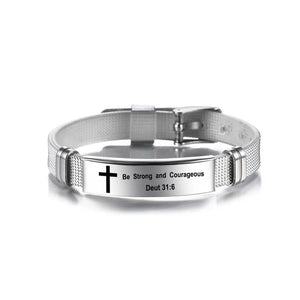 Engraved Cross Stainless Steel Bracelet