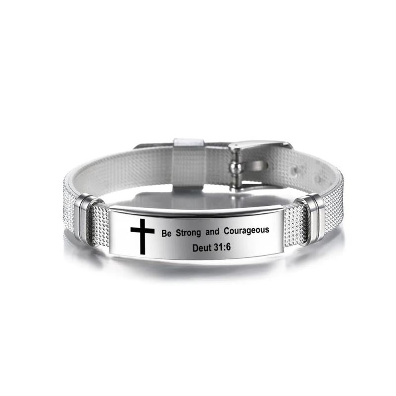 Engraved Cross Stainless Steel Bracelet