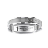 Engraved Cross Stainless Steel Bracelet