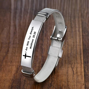 Engraved Cross Stainless Steel Bracelet