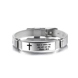 Engraved Cross Stainless Steel Bracelet
