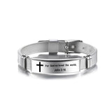 Engraved Cross Stainless Steel Bracelet
