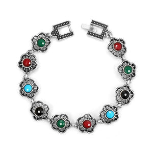Colorful Flowers Silver Hollow Bracelet Women Gift