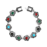Colorful Flowers Silver Hollow Bracelet Women Gift