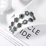 Colorful Flowers Silver Hollow Bracelet Women Gift