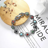 Colorful Flowers Silver Hollow Bracelet Women Gift