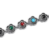 Colorful Flowers Silver Hollow Bracelet Women Gift