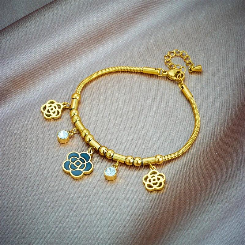 316L Stainless Steel Zircon Charm Bracelet Flower Design
