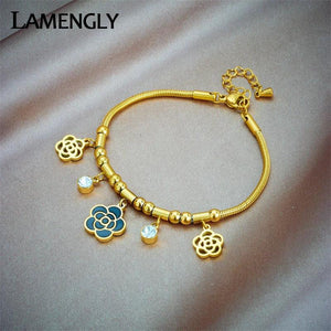 316L Stainless Steel Zircon Charm Bracelet Flower Design