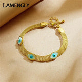 LAMENGLY Eye Shape Charm Bracelet For Women Vintage Watch Chain Jewelry
