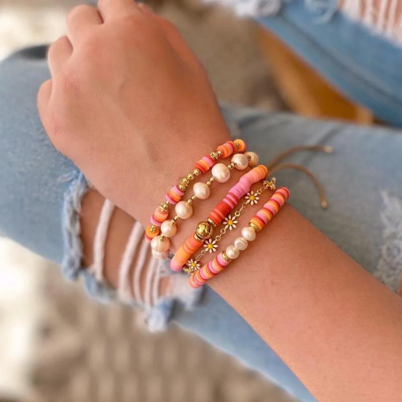 Polymer Clay Bracelet Pearl Beaded Vinyl Heishi Pulseras Femme