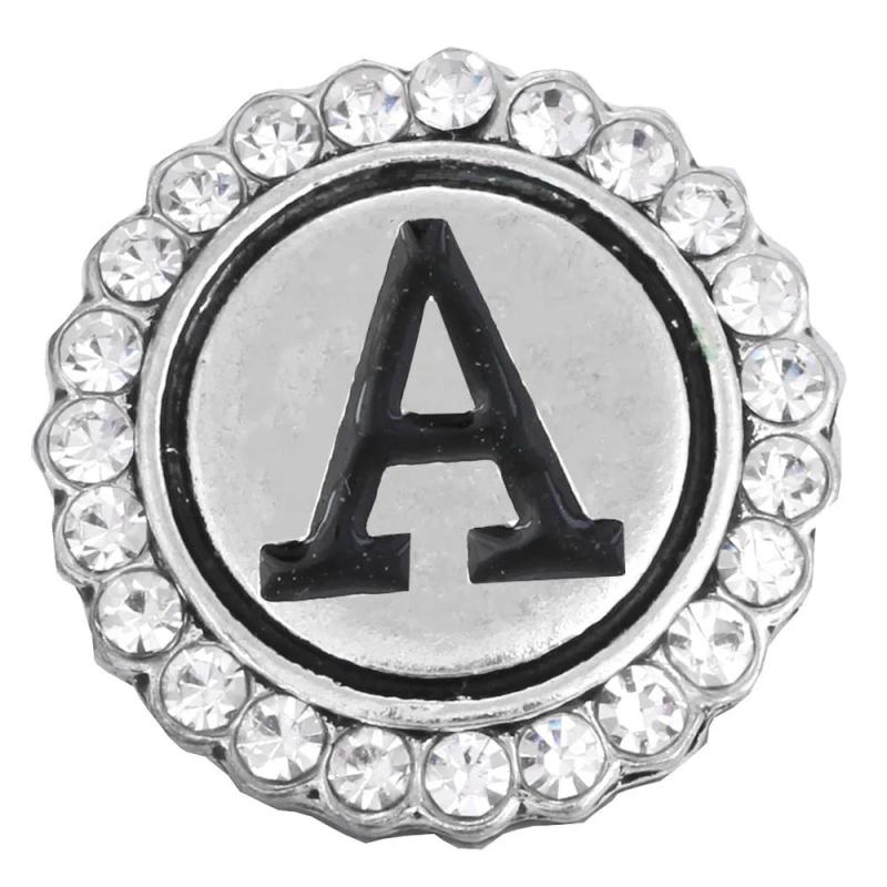 6pcs Rhinestone Crystal Snap Button 18mm Initial A-Z Alphabet Letter Snaps