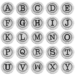 6pcs Rhinestone Crystal Snap Button 18mm Initial A-Z Alphabet Letter Snaps